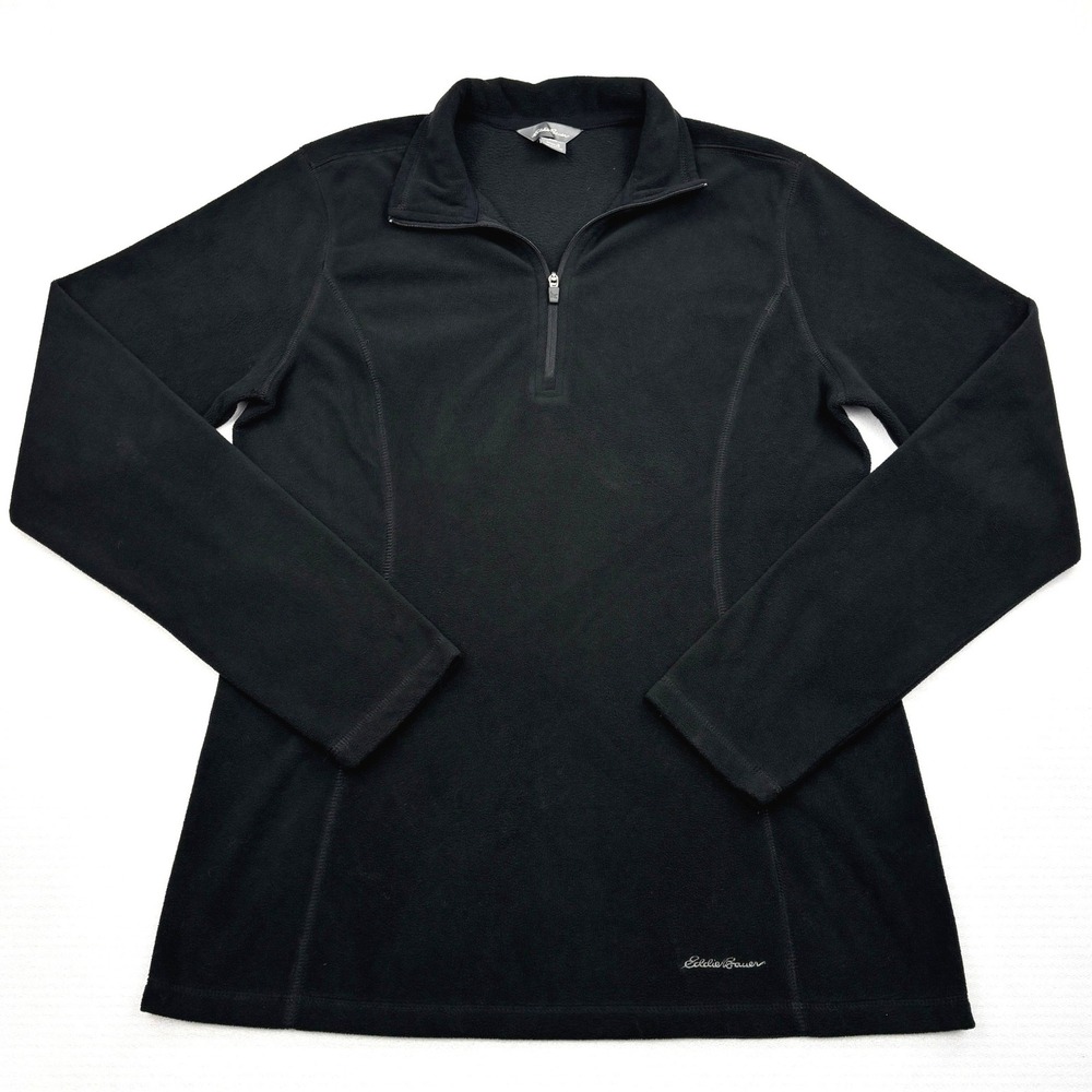 Eddie Bauer Womens Small Black Fleece Quarter Zip Pullover Sweater Jacket Trail